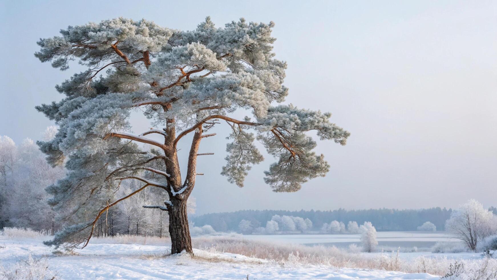 A lone pine tree in the snow photo