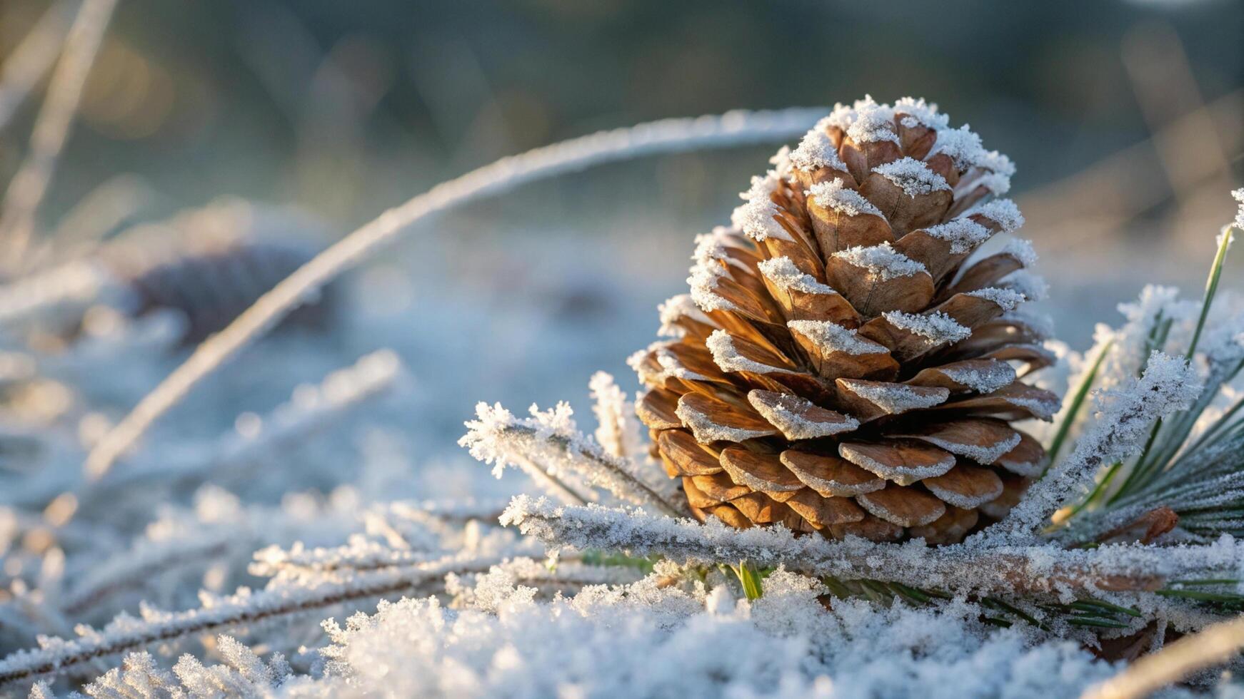 A pine cone is covered in frost photo