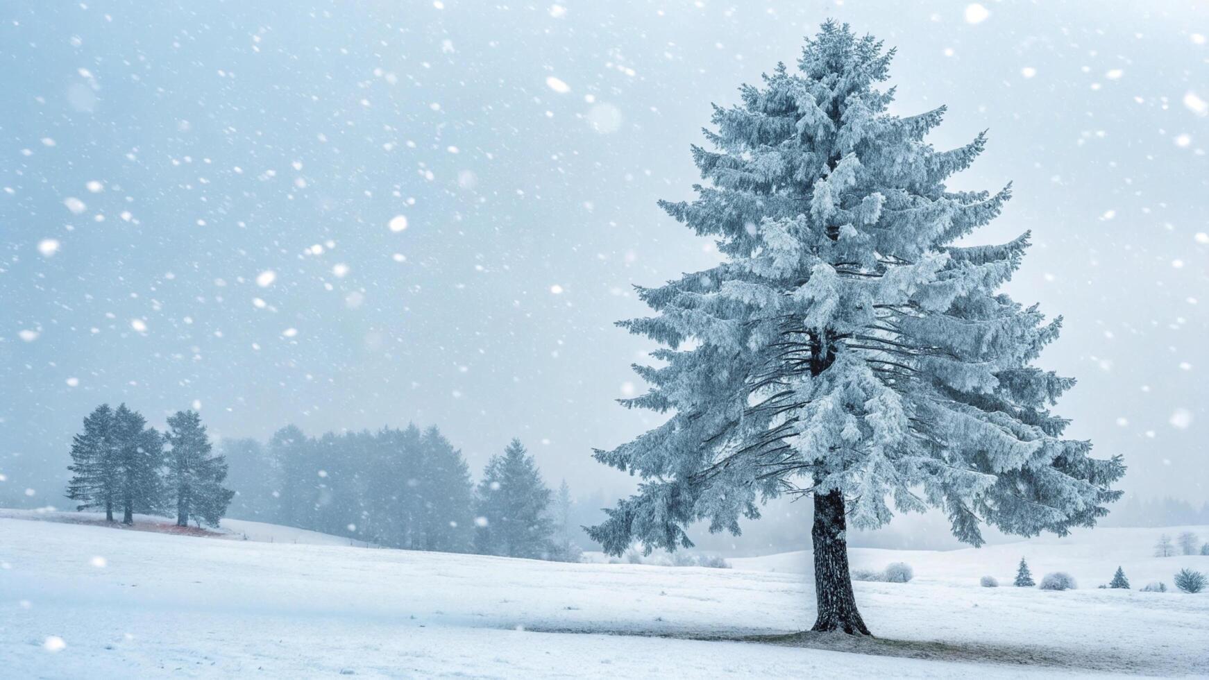 A lone tree in the snow on a hill photo