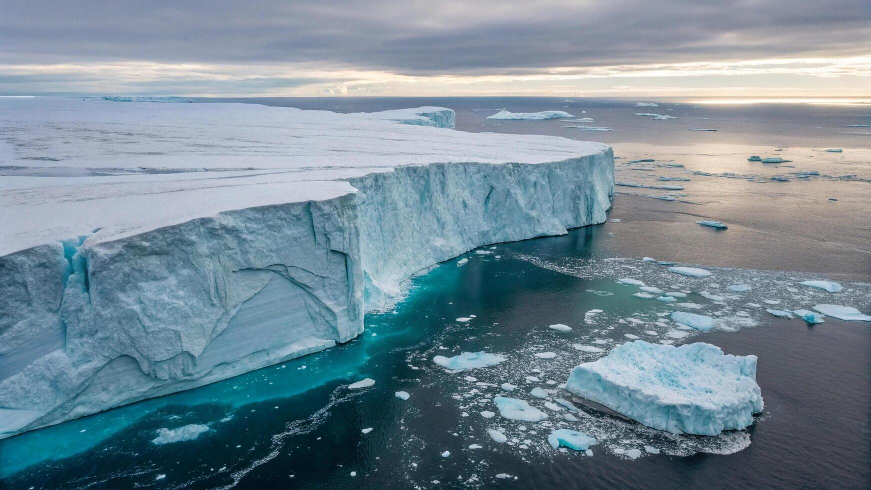An iceberg in the ocean with a large amount of ice photo