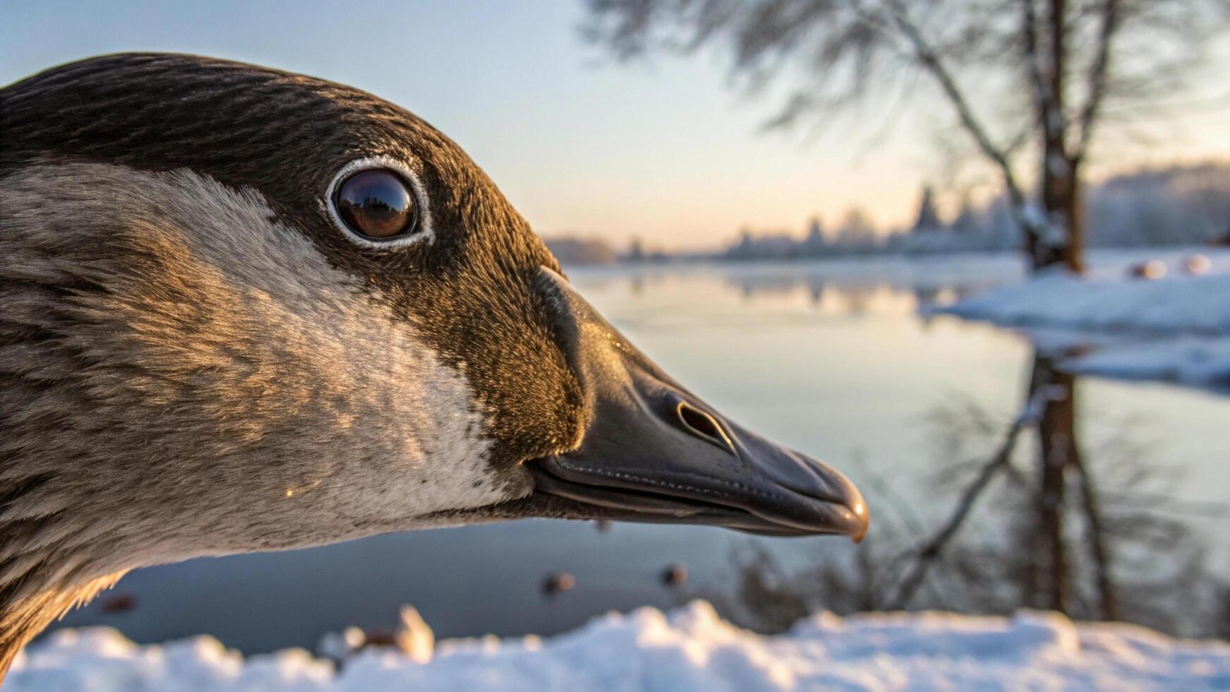 A close up of a goose looking at the camera photo