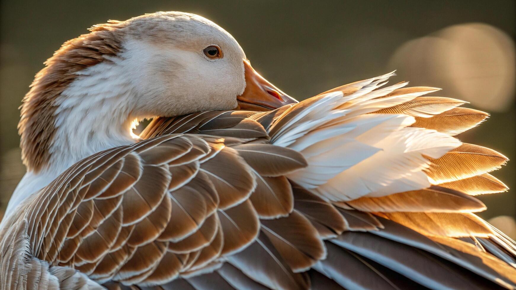 A close up of a goose with its wings spread photo