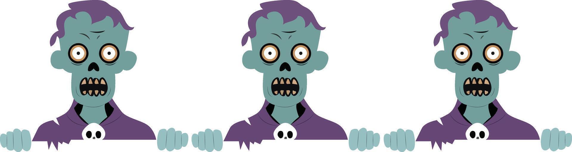 Three Cartoon Zombies Peeking Over vector