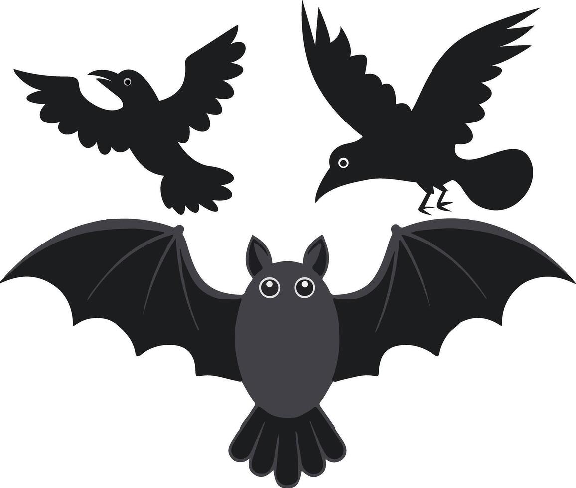 Bat Crow Bird Silhouettes Illustration vector