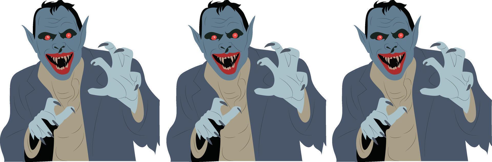 Three Ghastly Blue Vampires Clawing vector