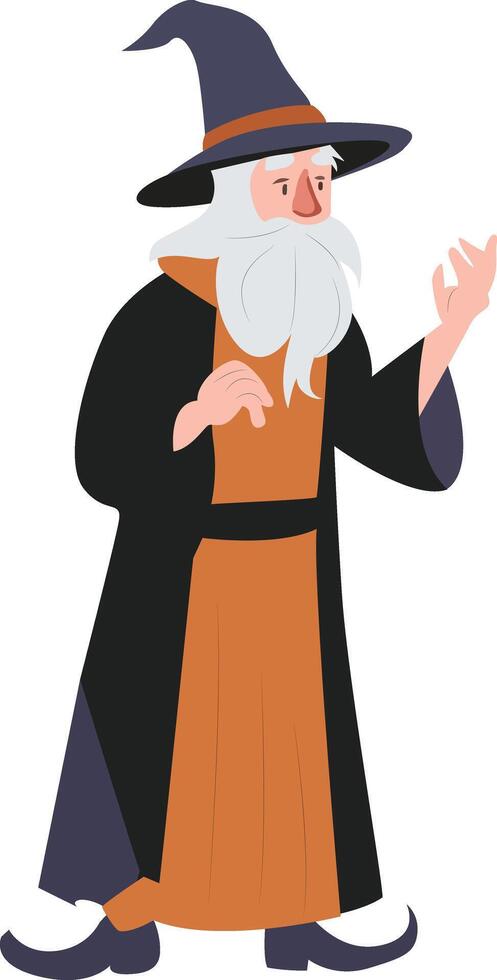 Elderly Wizard Casting Magic Spell vector