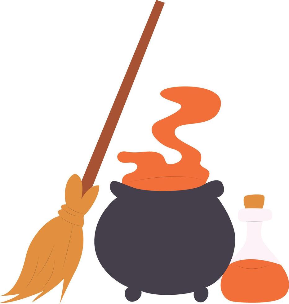Halloween Witchcraft Broom Cauldron Potion vector