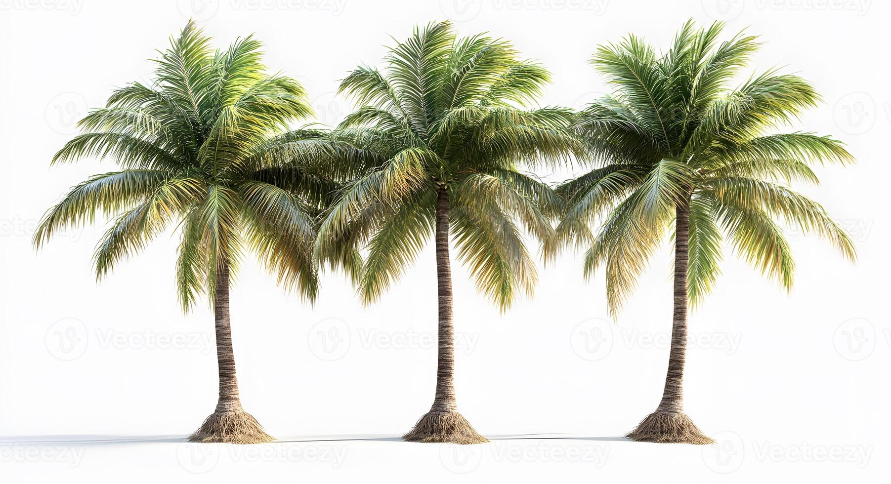 Three Lush Coconut Palm Trees Isolated on White photo