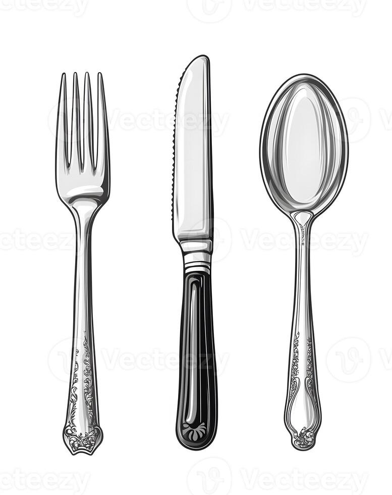 Elegant Silverware Set Fork Knife Spoon Design photo