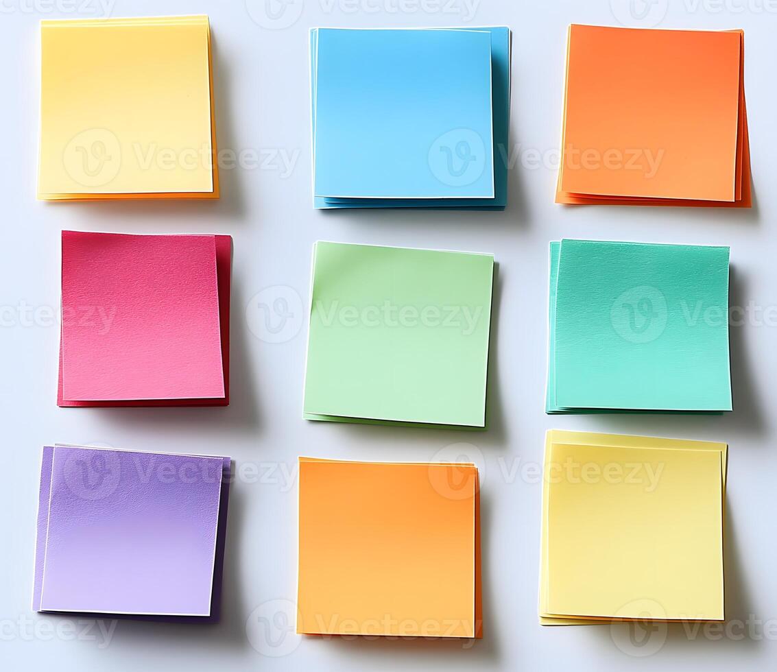 Colorful Sticky Notes Arranged in a Grid Pattern photo