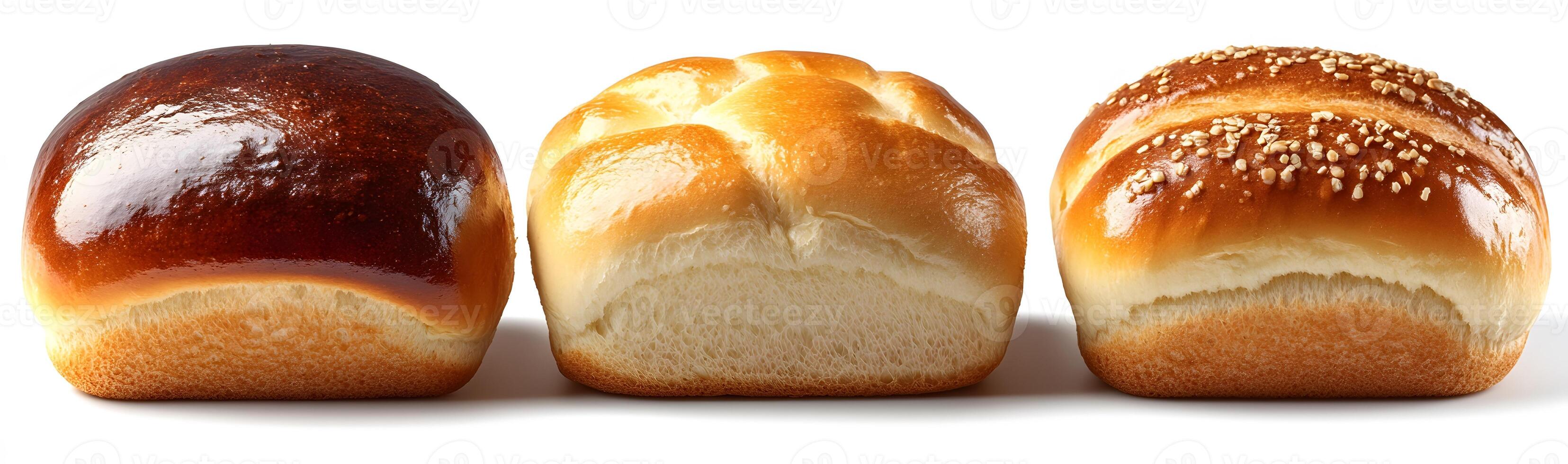 Three loaves of freshly baked bread displayed in a row photo