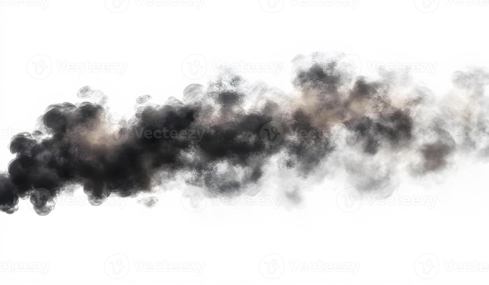 Dark grey smoke plume billows across white background photo