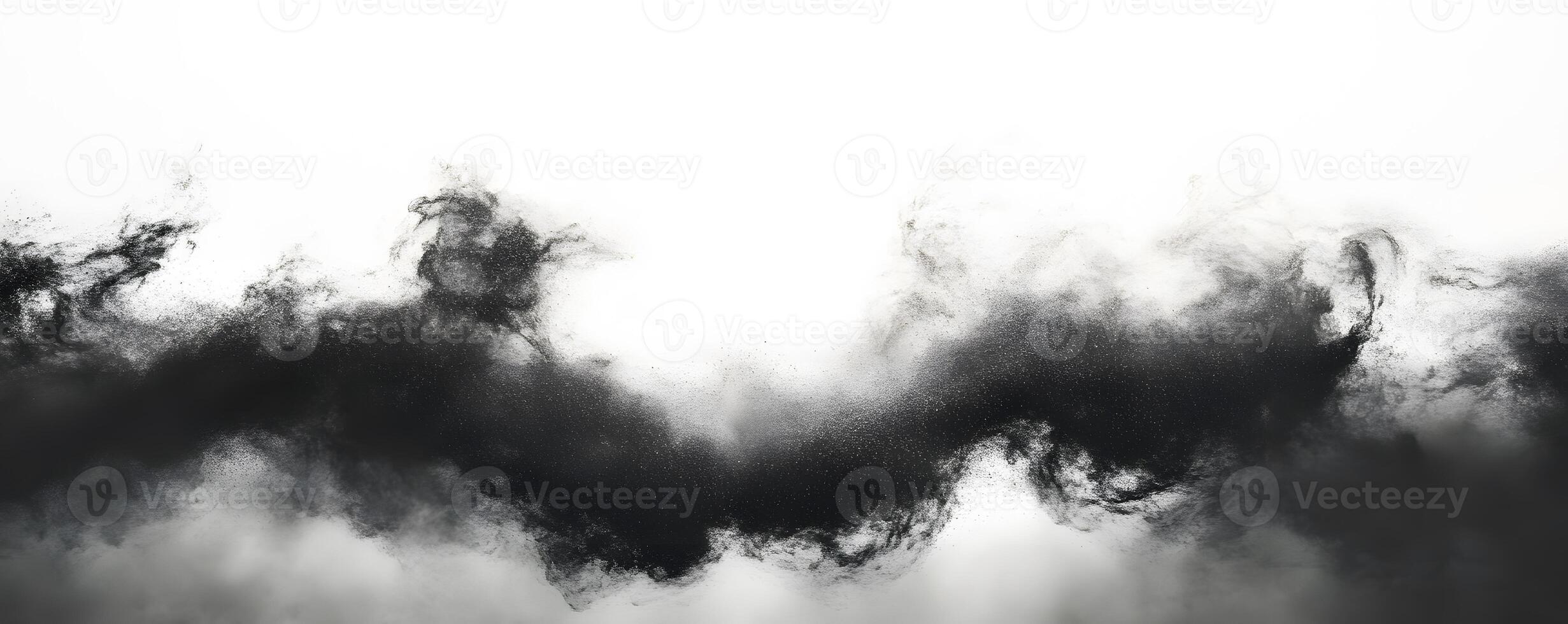 Abstract Black Powder Cloud Dispersion Against White Background photo