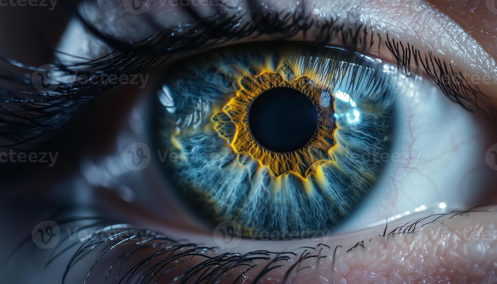 Detailed macro view of a blue human eye photo