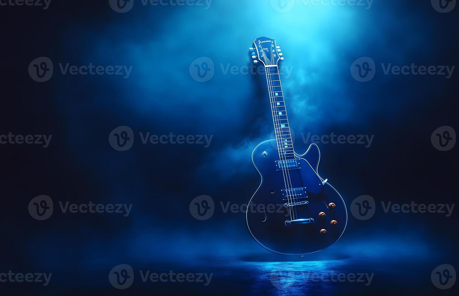 Electric Guitar in Blue Ambient Lighting Setting photo
