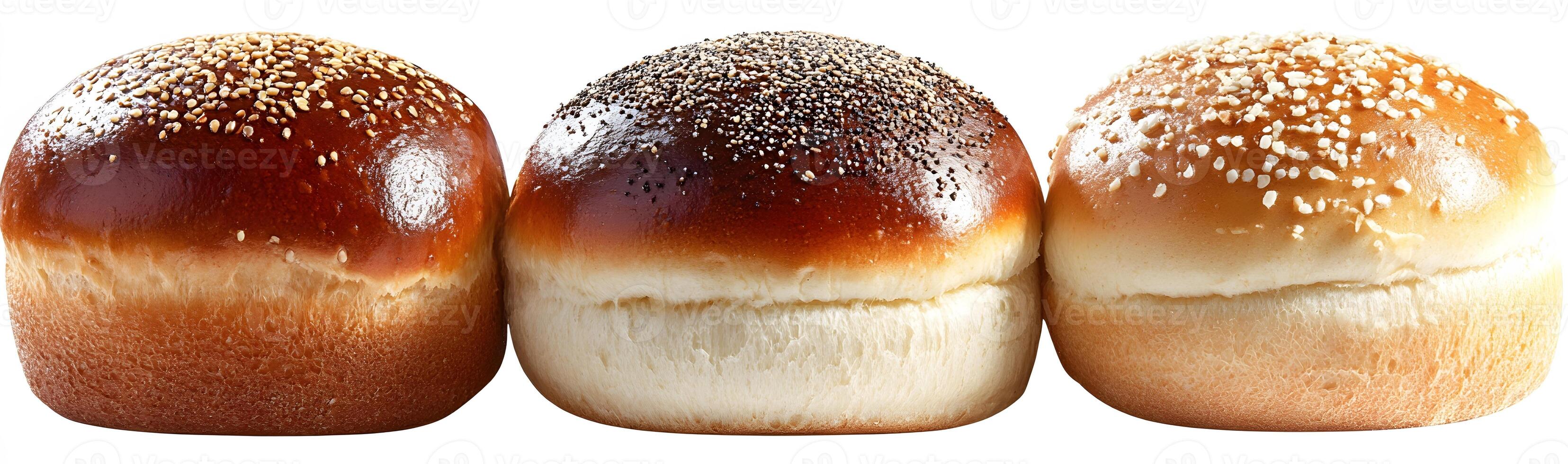 Three Delicious Topped Bread Rolls Together photo