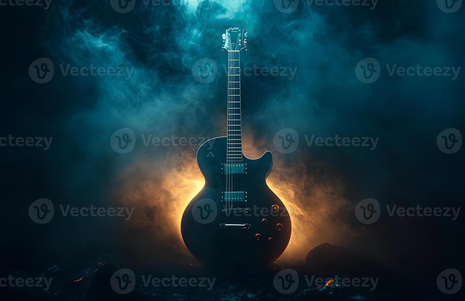 Electric Guitar in Smoky Atmospheric Setting photo