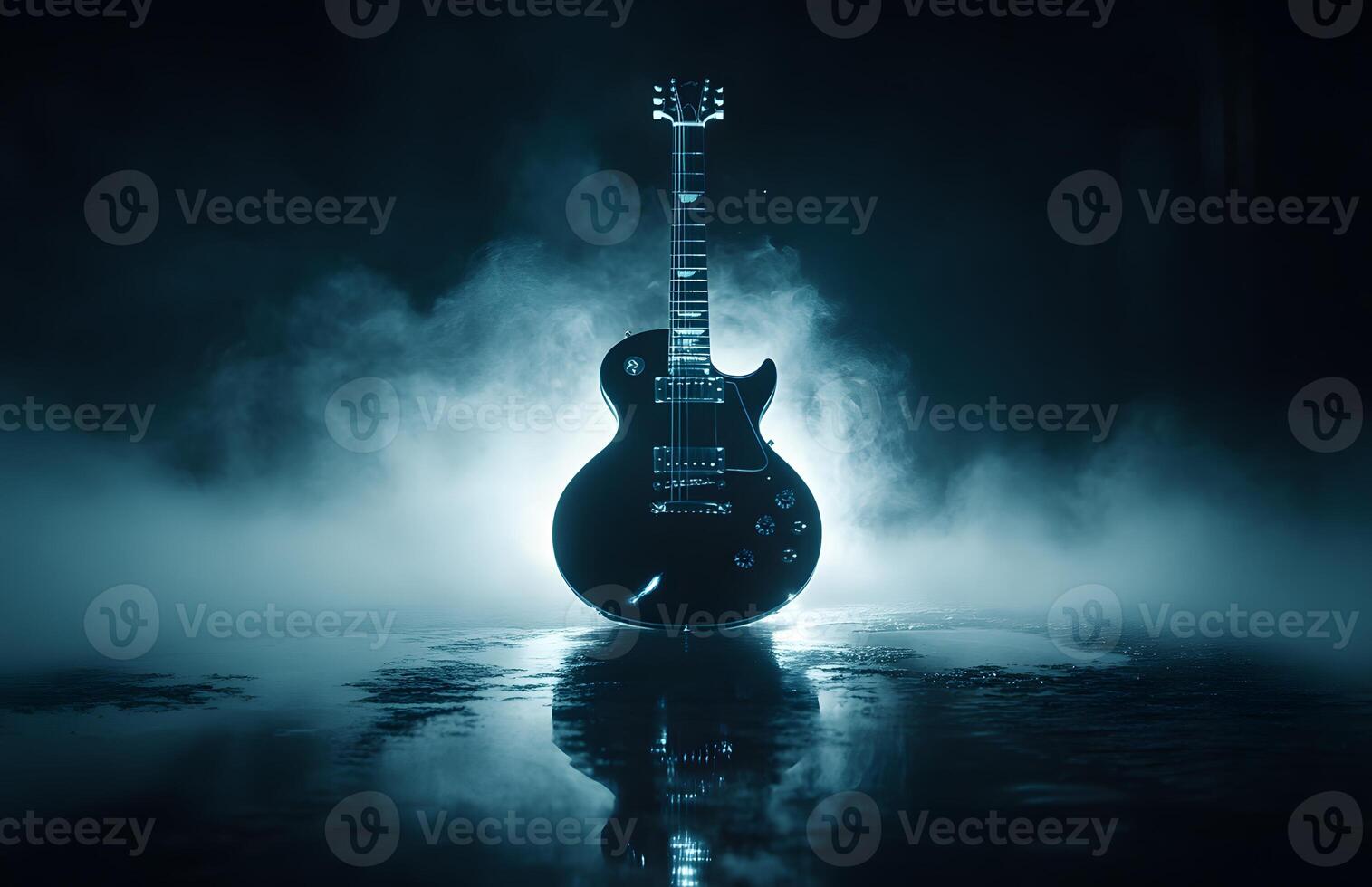 Electric Guitar in Smoky Blue Setting Reflection photo