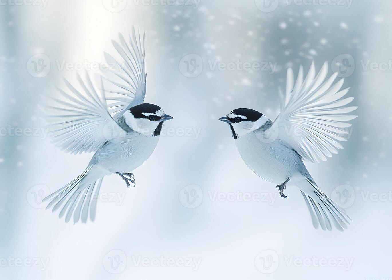 Two Birds in Flight Wings Spread Wide in Winter photo