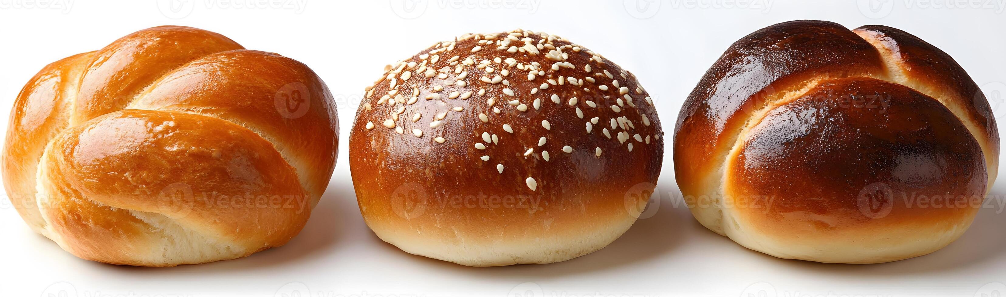 Three Assorted Baked Bread Rolls Displayed photo