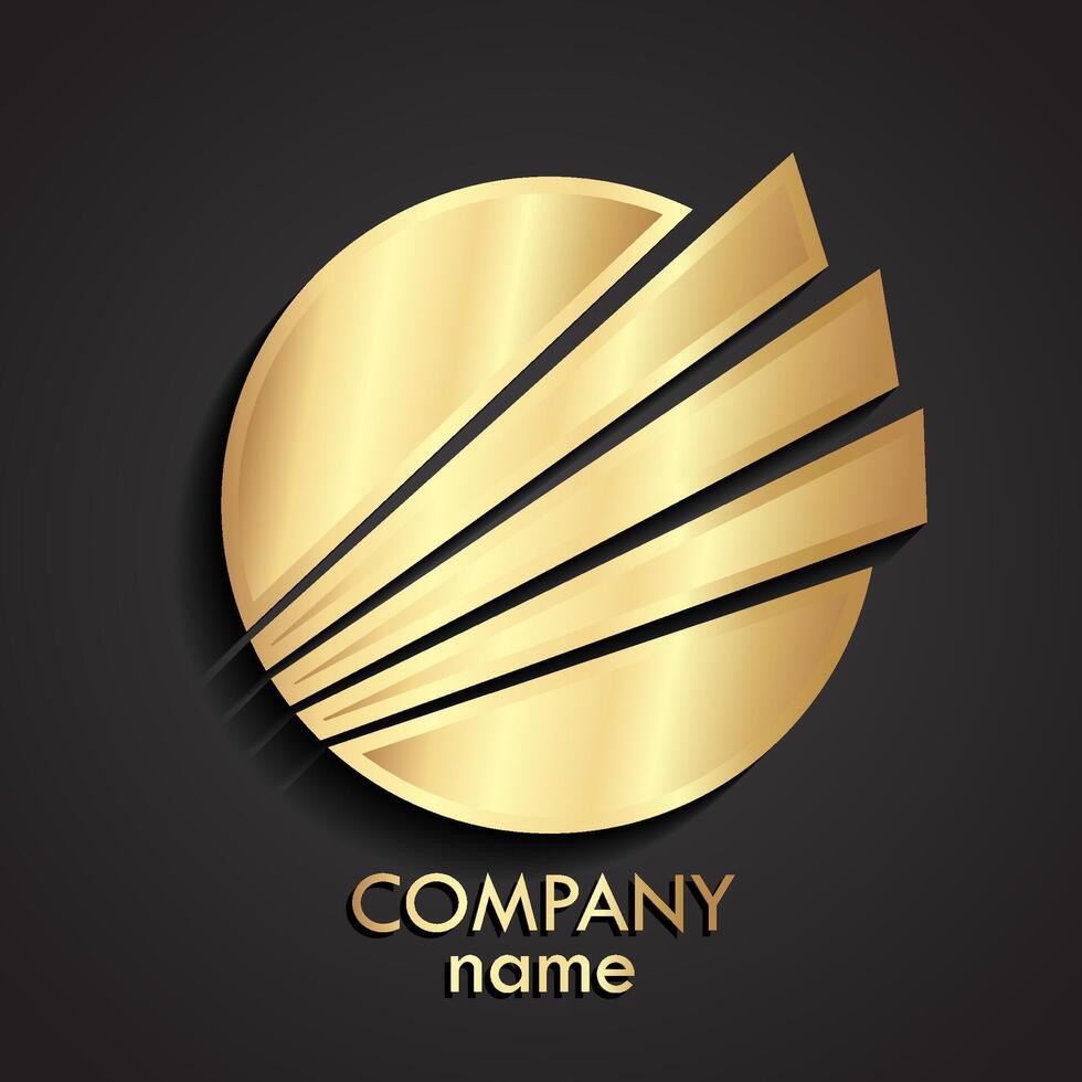 3d gold circle stripes logo design vector
