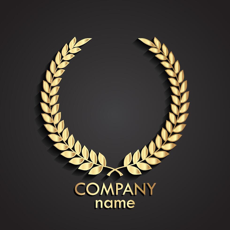 3d golden laurel wreath logo design vector