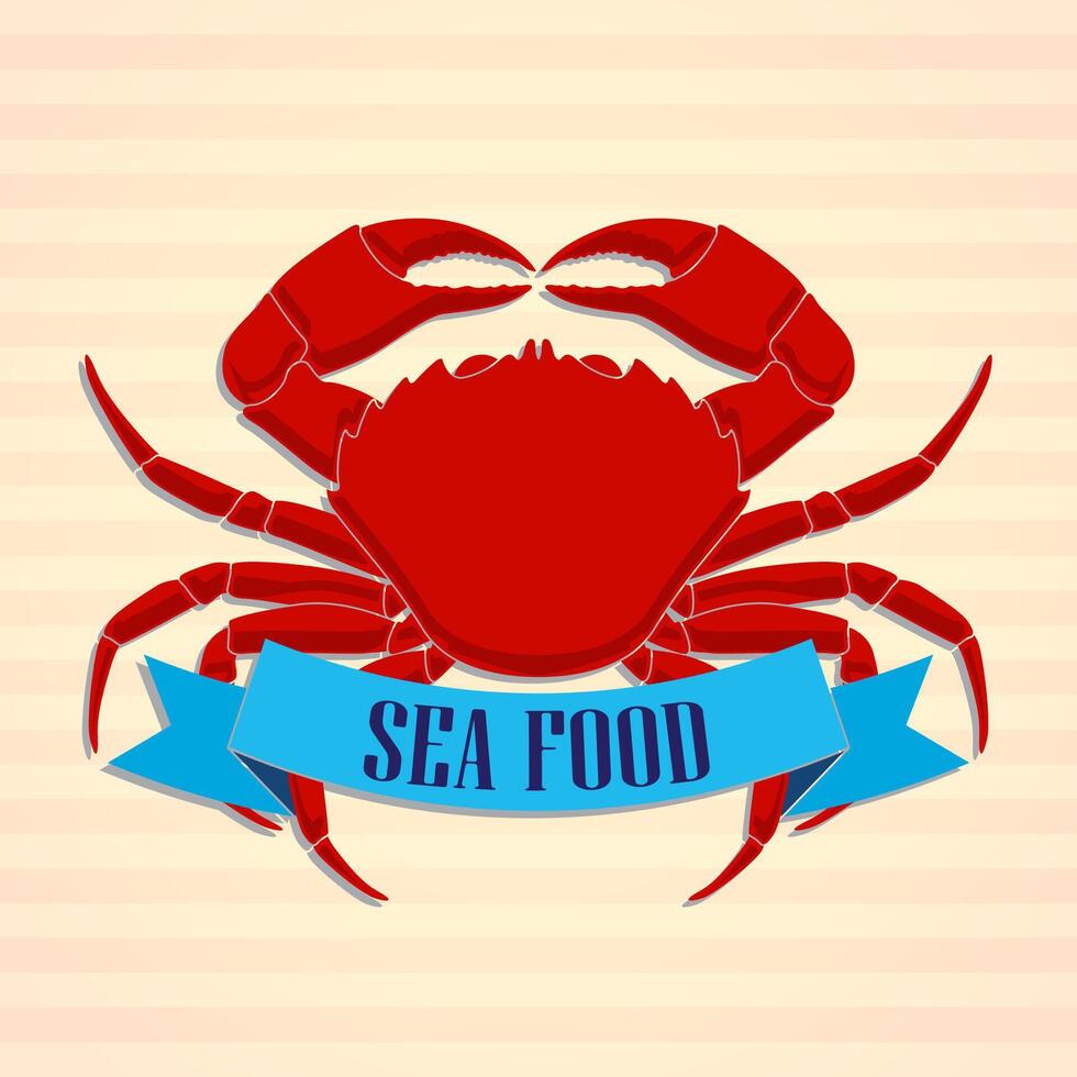 sea food label with red crab vector