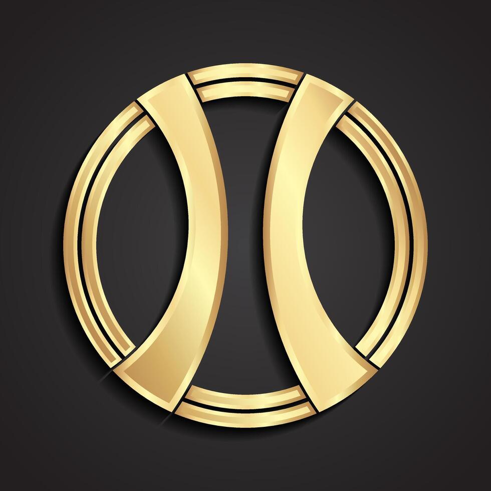 3d gold double circle linear logo design vector