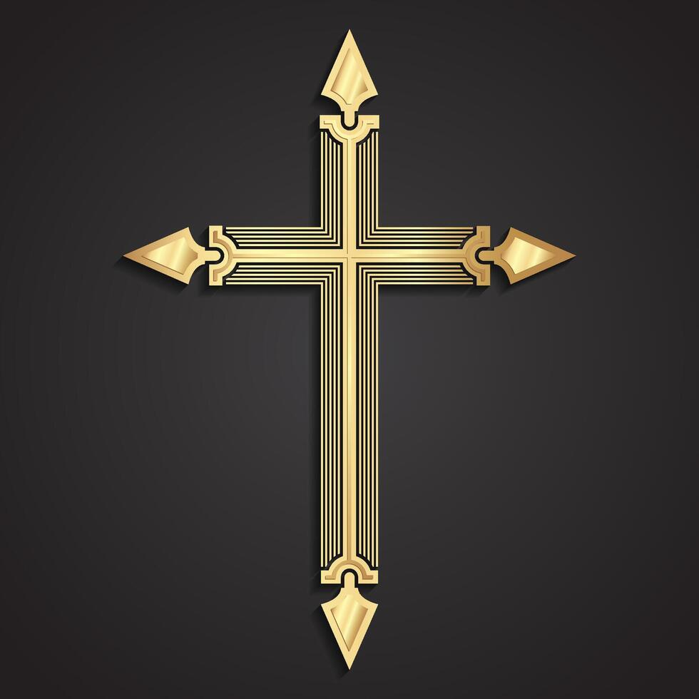 3d modern shape golden cross vector