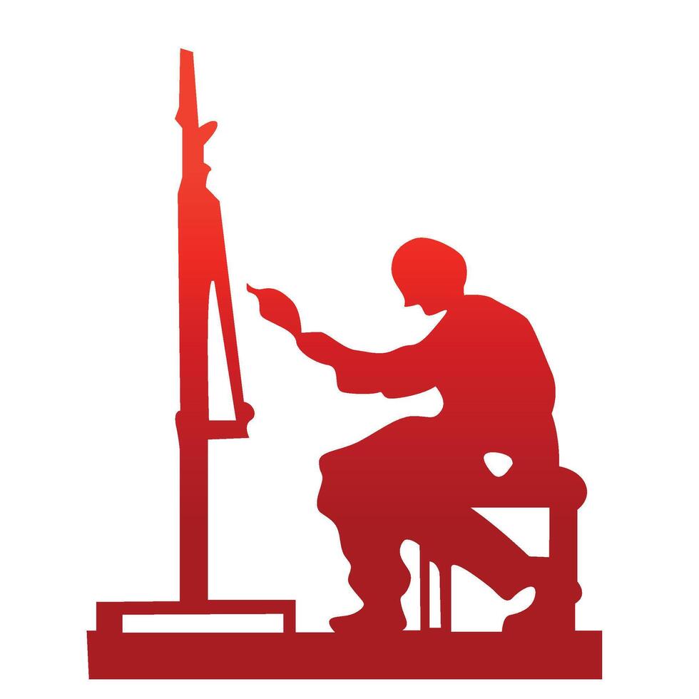 Artist man pint art canvas with art stand silhouette vector