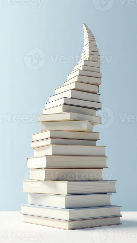 Stack of books spiraling upwards towards knowledge and success photo