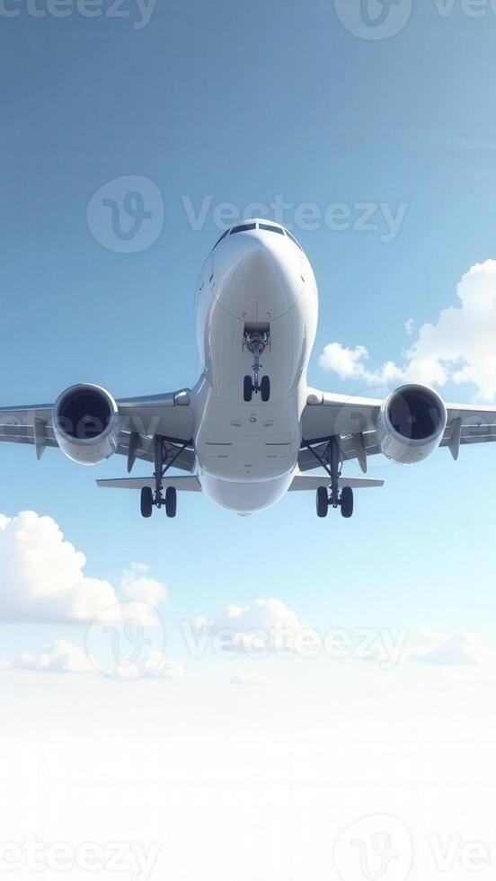 Passenger airplane flying in the cloudy sky photo