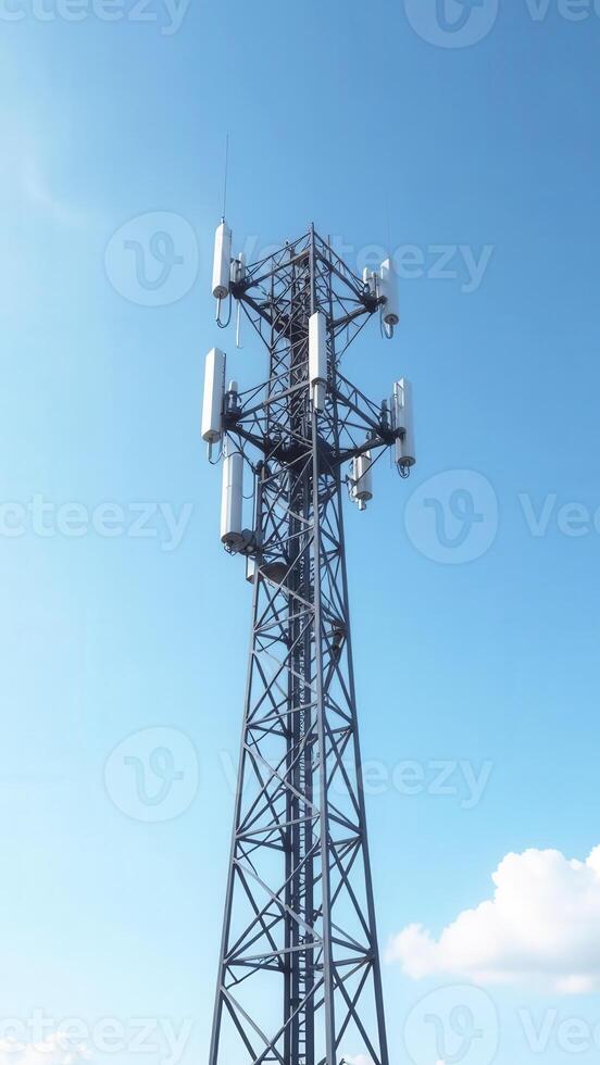 Telecommunication tower reaching for sky, on a sunny day photo