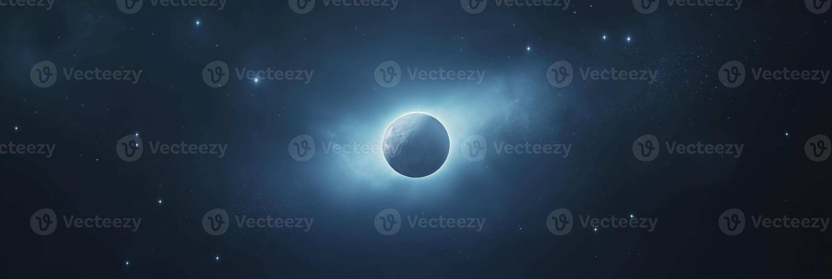 Planet glowing in the dark space with stars and nebulae photo