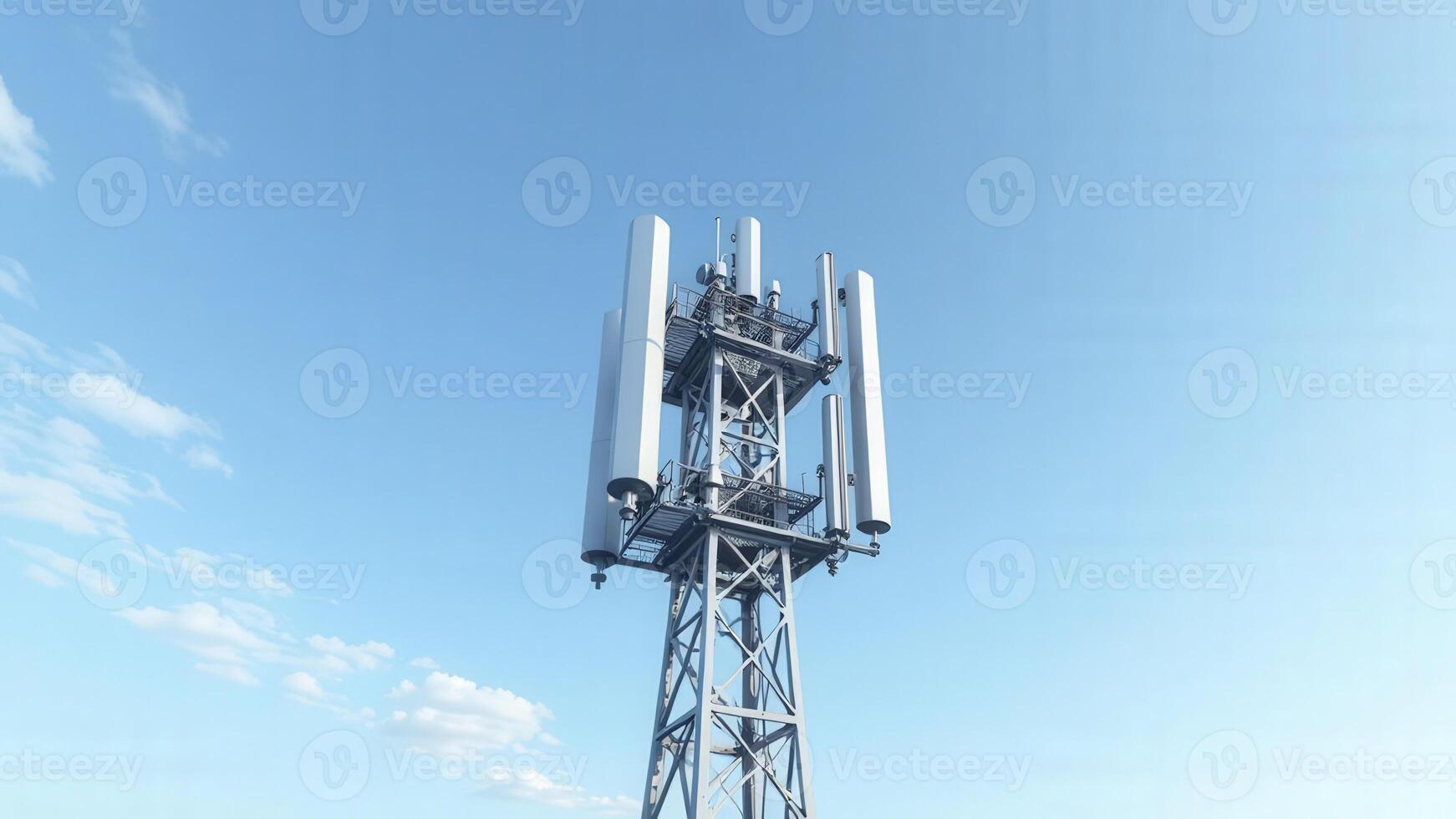 Telecommunication tower reaching for the sky on a bright day photo
