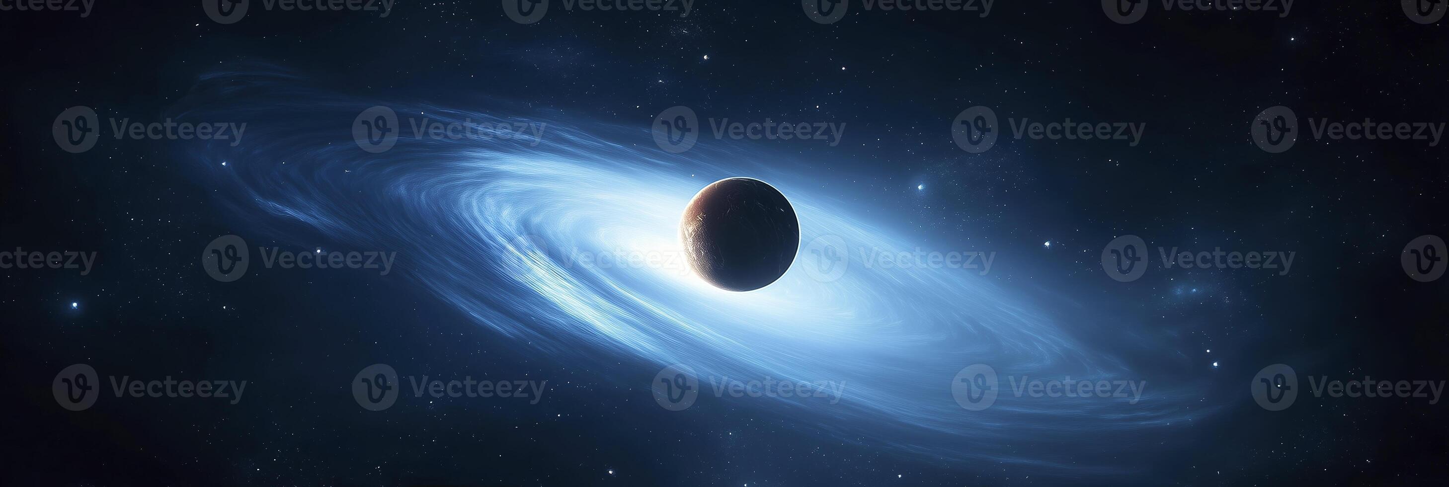 Lonely planet orbiting a bright blue galaxy photo
