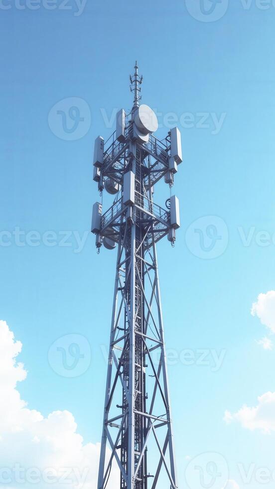 Telecommunication tower reaching for sky on a sunny day photo