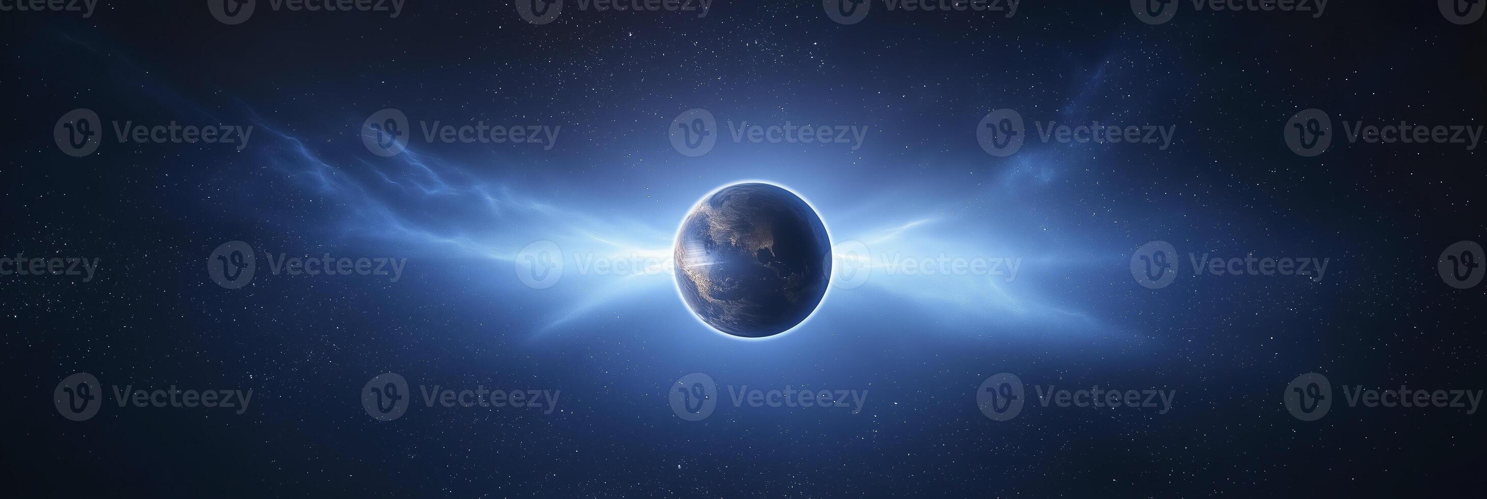 Planet earth glowing in the deep space surrounded by nebulae and stars photo