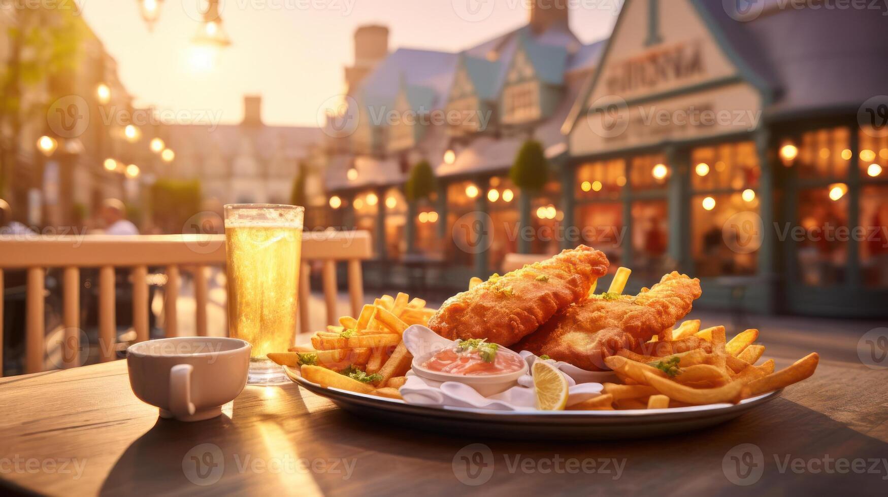 plate of fish and chips on a table photo