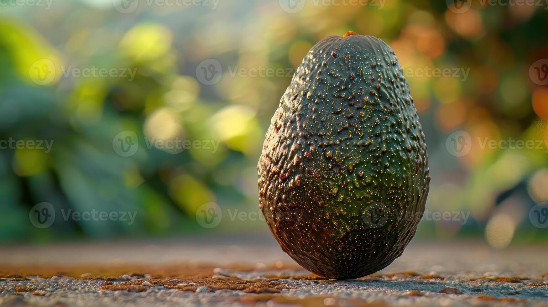 close-up of an avocado on a table with blurry background photo