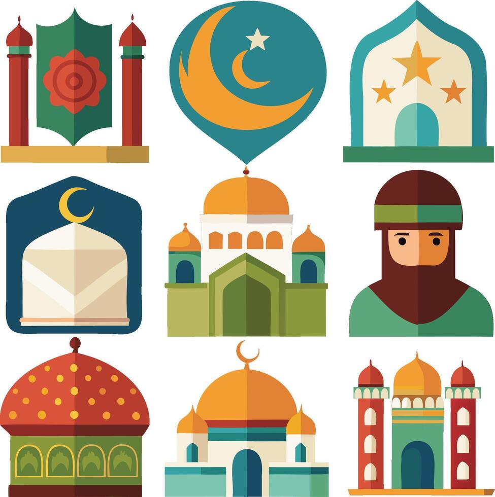 Islamic architecture icons set illustration vector