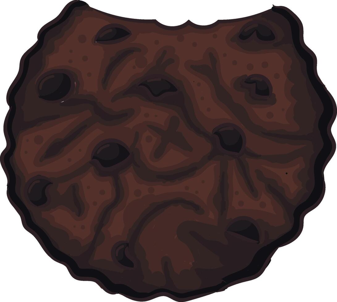 Hand drawn chocolate bitten cookie with chocolate drops vector