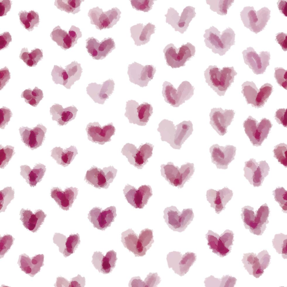 Seamless pattern with hearts watercolor on white background. blots. Ink paint. St valentine day fabric, background, packaging vector