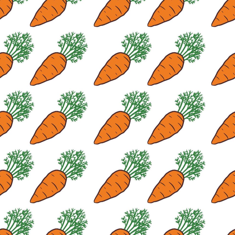 Hand drawn cartoon flat carrot with tops seamless pattern vector