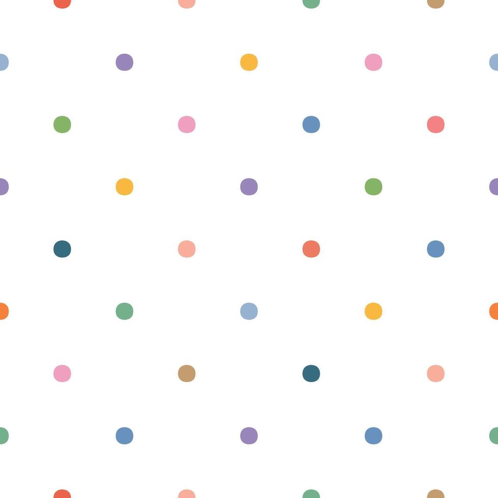Multicolor Polka Dot Pattern Seamless, White Background, Kawaii Style vector