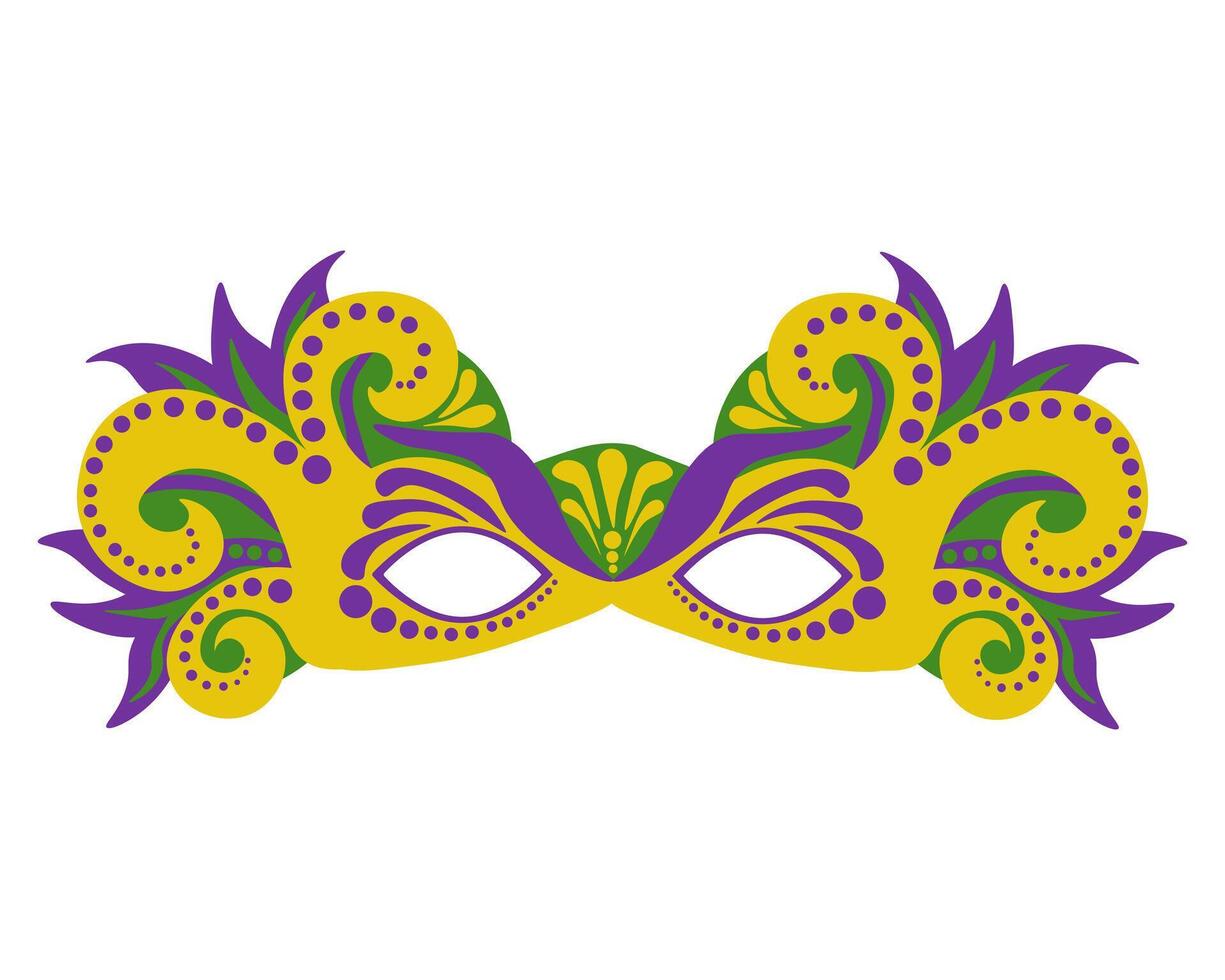 Mardi Gras yellow curve mask, carnival attribute to the festival or holiday theater performance vector