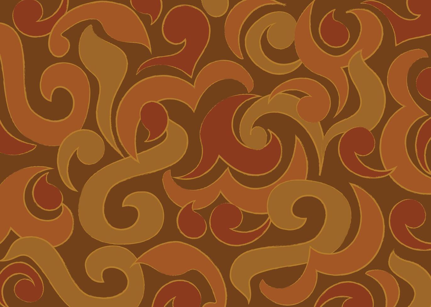Swirl pattern with vintage brown accents and orange floral elements vector