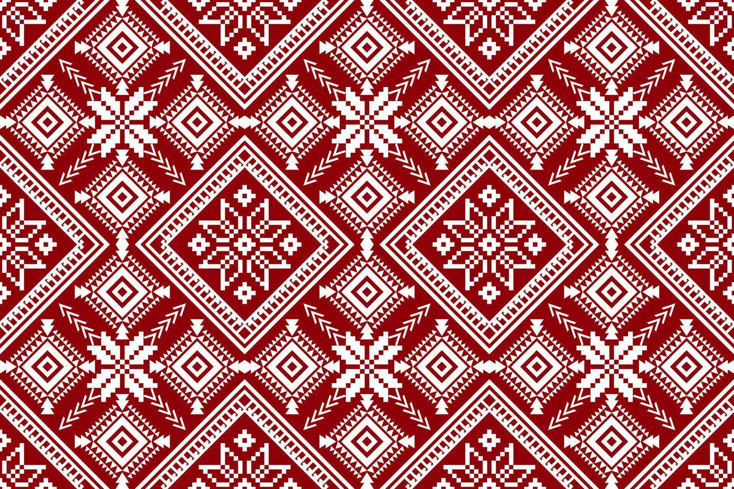 Red and white background, Geometric flowers seamless pattern.floral cross stitch pattern traditional.Aztec style,abstract background.design for texture,fabric,clothing,decoration,scarf,print vector