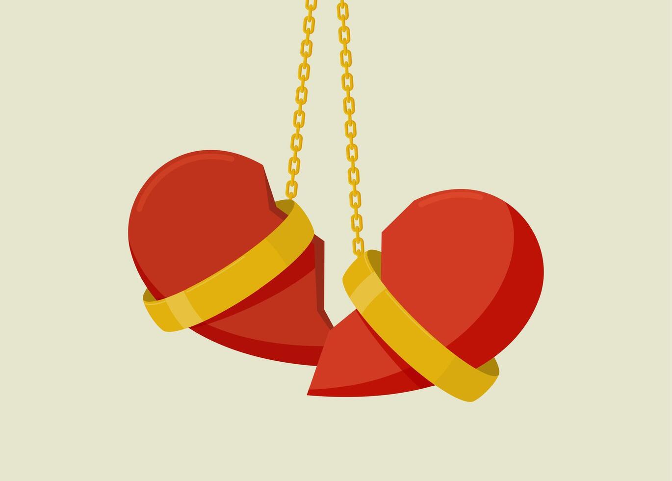 Broken heart and wedding rings. Divorce or breakup concept. vector