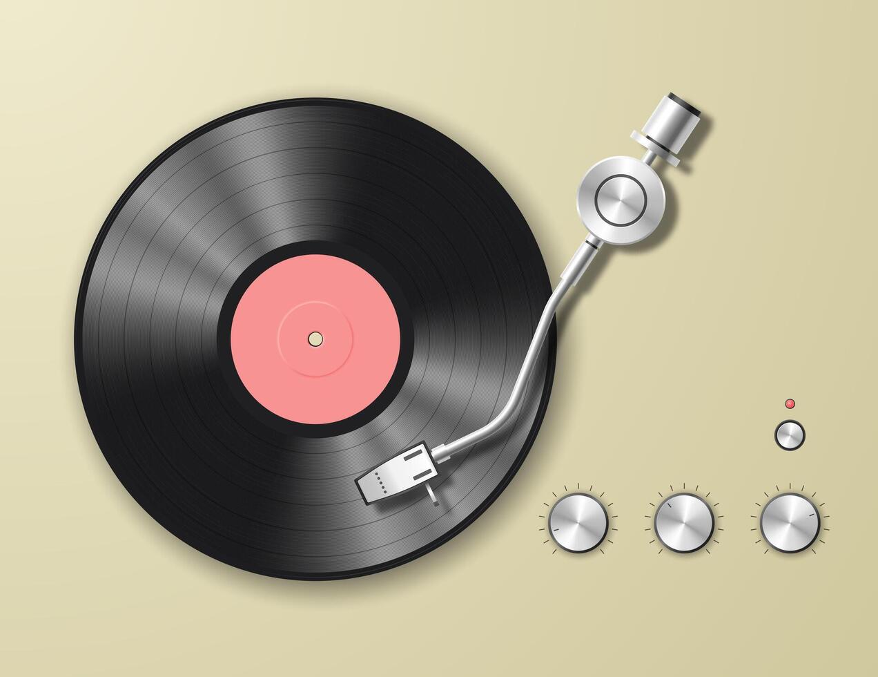 Turntable with vinyl record and round volume controls. vector